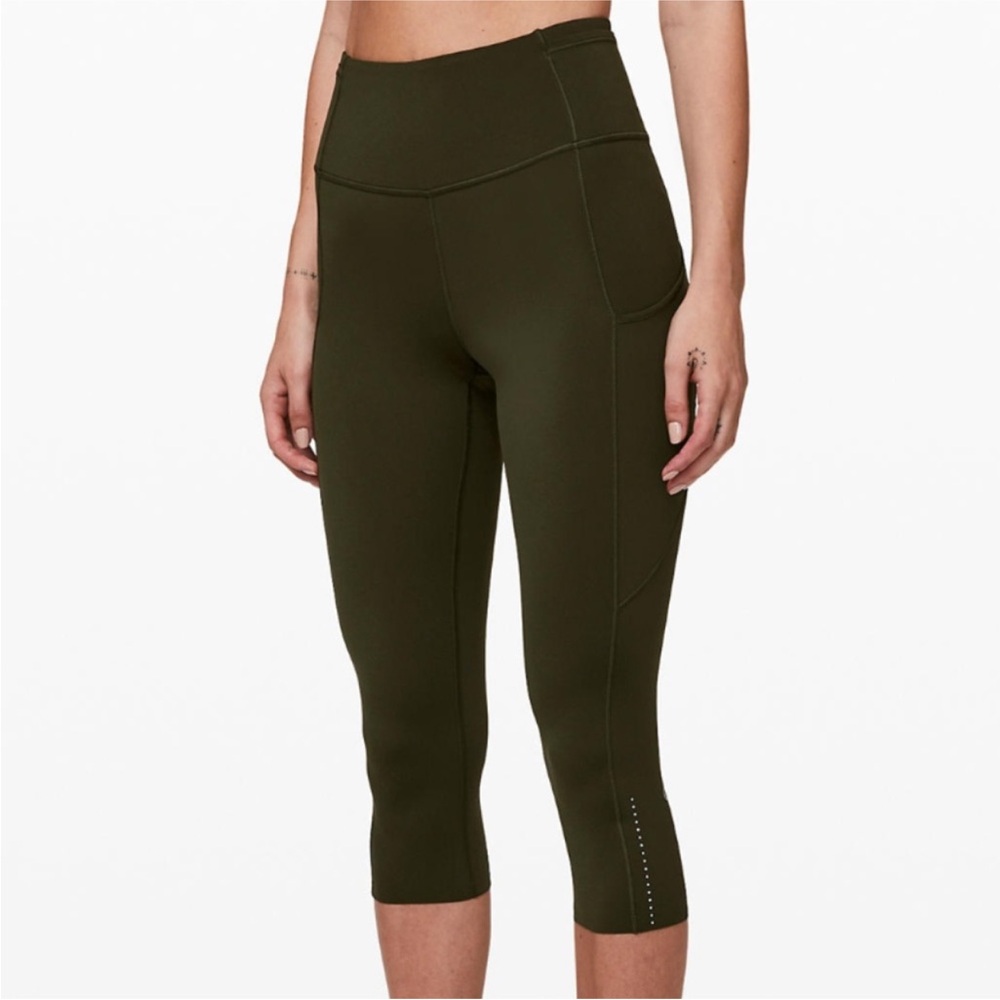 Lululemon Fast & Free 19” crop leggings. Dark Olive. Size 10. Perfect condition.